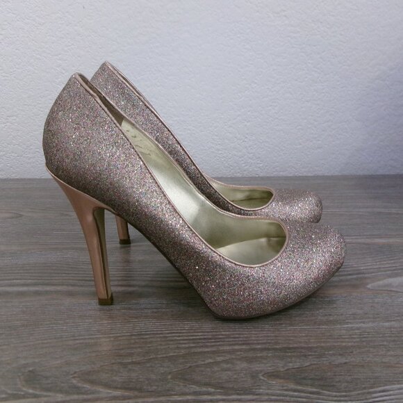 Rose Metallic Gold Multi Color Glitter High Stiletto Heels Ivanka Trump 7.5 - Picture 4 of 16
